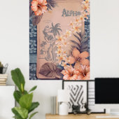 Vintage Hawaiian Scrapbook Waikiki Hula Poster (Heimbüro)