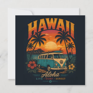 Vintage-Hawaiian-Sonnenuntergang-Palmen-Surfboard- Feiertagskarte