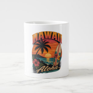 Vintage-Hawaiian-Sonnenuntergang-Palmen-Surfboard- Jumbo-Tasse