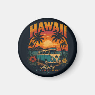 Vintage-Hawaiian-Sonnenuntergang-Palmen-Surfboard- Magnet
