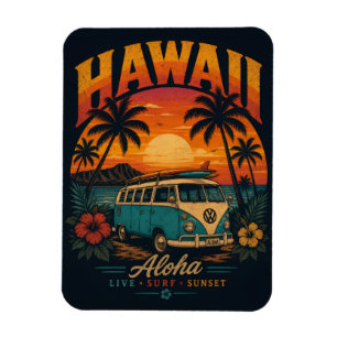 Vintage-Hawaiian-Sonnenuntergang-Palmen-Surfboard- Magnet