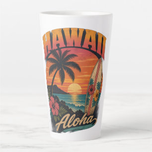 Vintage-Hawaiian-Sonnenuntergang-Palmen-Surfboard- Milchtasse