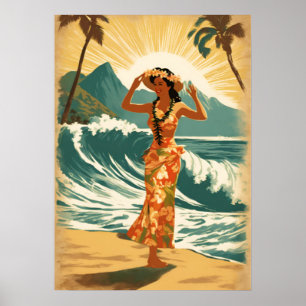 Vintage Hawaiian Travel Honolulu Mittel-Pazifik Poster