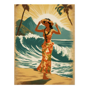 Vintage Hawaiian Travel Honolulu Mittel-Pazifik Poster