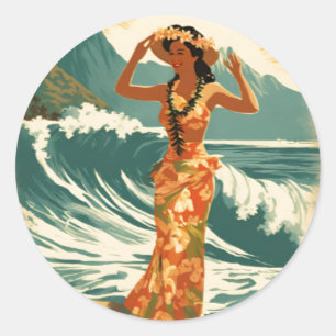 Vintage Hawaiian Travel Honolulu Mittel-Pazifik Runder Aufkleber