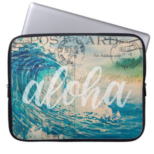 Vintage-Hawaiian-Wellen-Postkarten-Nassanzug Laptopschutzhülle
