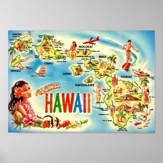 Vintage Hawaiianische Inselkarte Poster (Vorne)