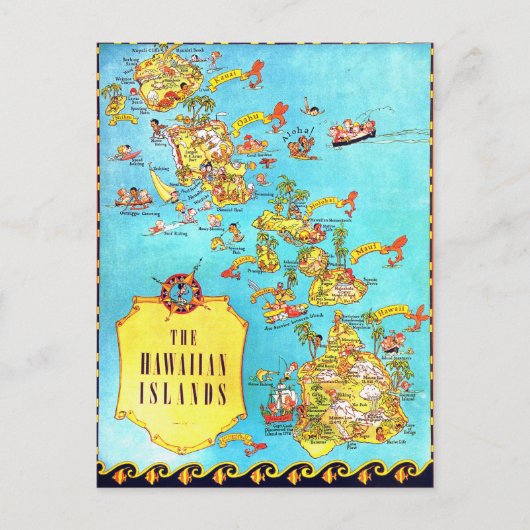 Vintage Hawaiianische Inselkarte Postkarte (Vorderseite)