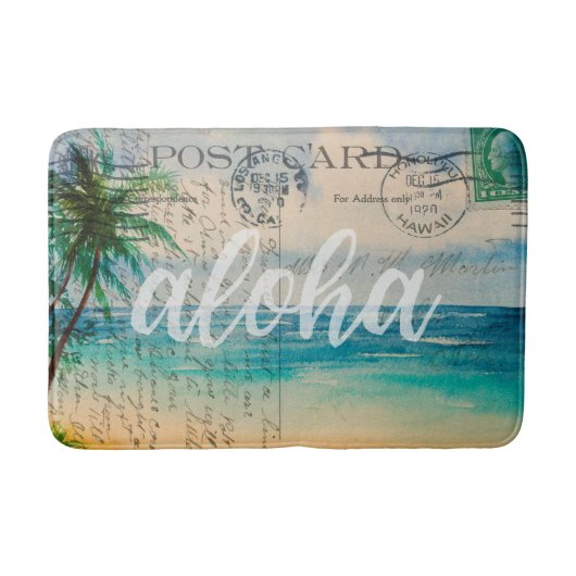 Vintage Hawaiianische Palmenbaume Postkarte Badematte (Vorderseite)