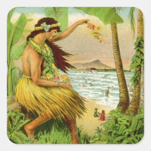 Vintage hawaiianische Reise Quadratischer Aufkleber (Vorderseite)
