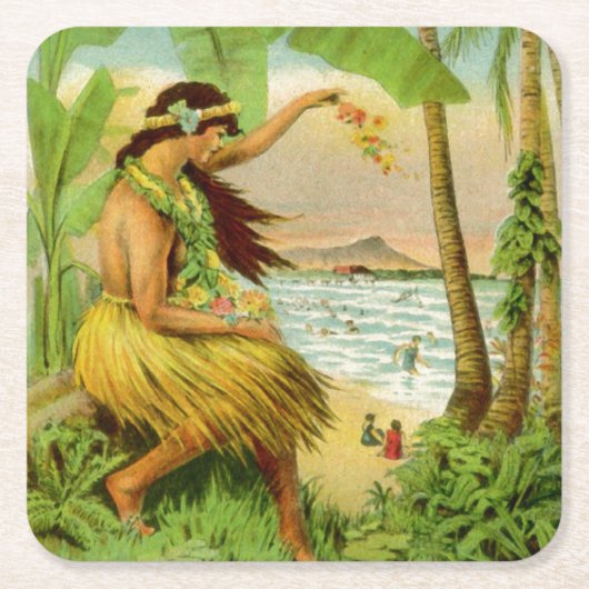 Vintage hawaiianische Reise Rechteckiger Pappuntersetzer (Vorderseite)
