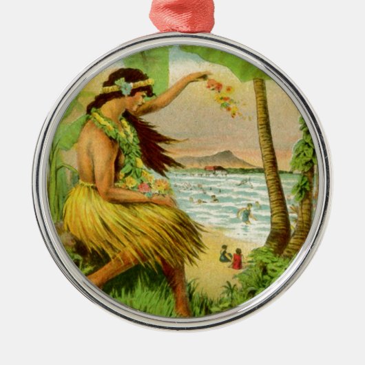 Vintage hawaiianische Reise Silbernes Ornament (Vorne)