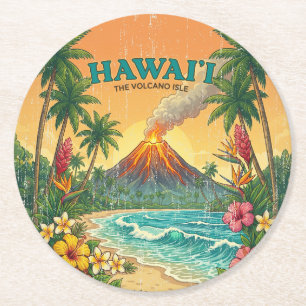 Vintage hawaiianische Reiseplakate - Hawaii-Insel Runder Pappuntersetzer