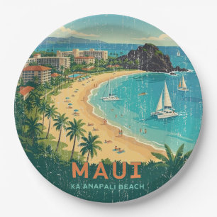 Vintage hawaiianische Reiseposter - Maui Pappteller