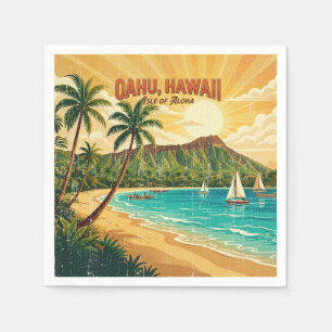 Vintage hawaiianische Reiseposter - Oahu Serviette
