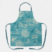 Vintage Hawaiianische Reiserollage im Aquamarinen Schürze (Vorderseite)