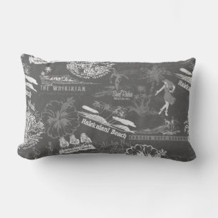 Vintage hawaiianische Reiserollage in Charkohle Gr Kissen Für Draußen