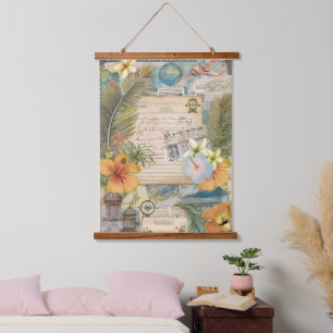 Vintage hawaiianische Scrapbook Seite 3 Wandteppich Mit Holzrahmen