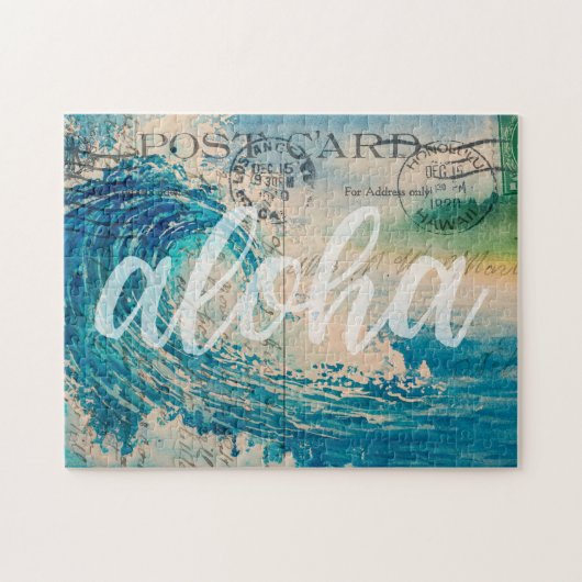 Vintage Hawaiianische Wave-Postkarte Puzzle (Horizontal)