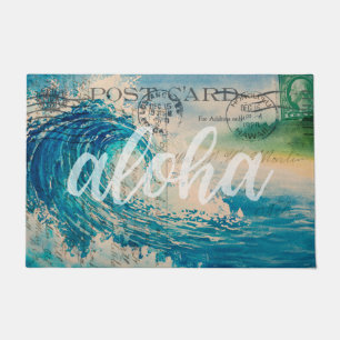 Vintage hawaiianische Wellen-Postkarte Fußmatte