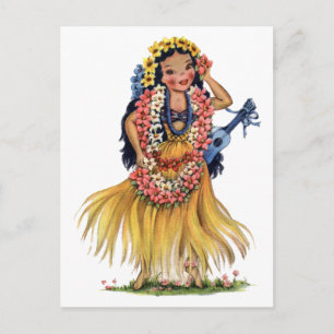 Vintage Hawaiianisches Mädchen im Hula-Outfit-Klei Postkarte