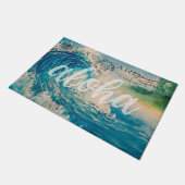 Vintage hawaiische Wellen-Postkarte Fußmatte (Schrägansicht)
