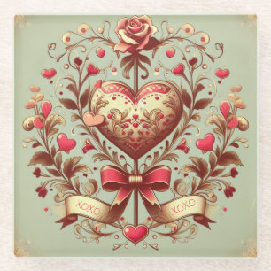 Vintage Heart Valentinstag xoxo Glasuntersetzer