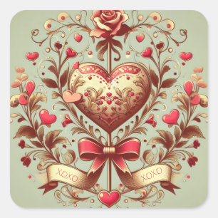 Vintage Heart Valentinstag xoxo Quadratischer Aufkleber