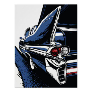 Vintage Heckflosse Glow in Pop Art Blau Poster