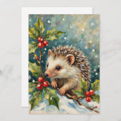 Vintage Hedgehog Among Holly Christmas Feiertagskarte (Vorne/Hinten)