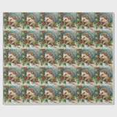 Vintage Hedgehog Among Holly Christmas Geschenkpapier (Flach)