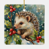 Vintage Hedgehog Among Holly Christmas Keramikornament (Rückseite)