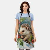 Vintage Hedgehog Among Holly Christmas Schürze (Getragen)