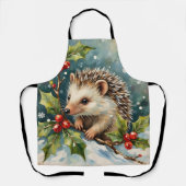Vintage Hedgehog Among Holly Christmas Schürze (Vorderseite)