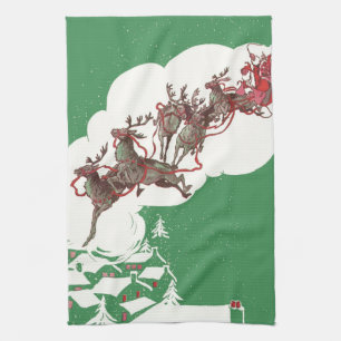 Vintage Heiligabend, Retro Weihnachtsmann im Schli Geschirrtuch