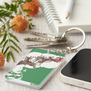 Vintage Heiligabend, Retro Weihnachtsmann im Schli Schlüsselanhänger