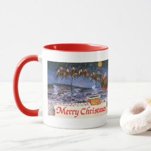Vintage Heiligabend, Santa Claus fliegt mit Schlit Tasse