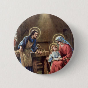vintage Heilige Familie, Jesus Christus, Josef, Ma Button