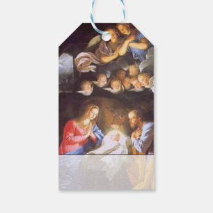 Vintage Heilige Familie Weihnachtsmann mit Engeln Geschenkanhänger