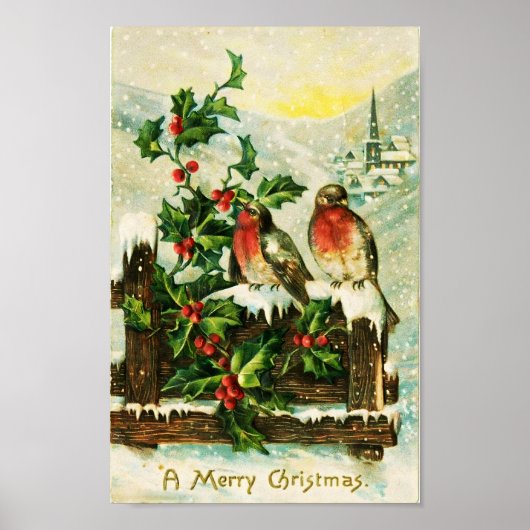 Vintage Heilige und Vögel Weihnachten Poster (Vorne)