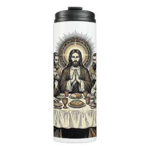 Vintage Heiliges Abendmahl Gravur Religiöse Kunst Thermosbecher