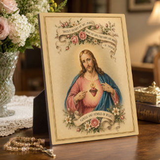 Vintage-Heiliges Herz Jesu mit Gebet von St. There Fotoplatte