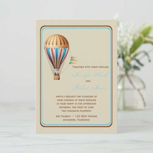 Vintage Heißluft-Ballon-Hochzeits-Einladung Einladung (Stehend Vorderseite)