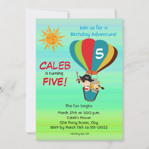 Vintage-Heißluftballon-Abenteuer Kindergeburtstag Einladung