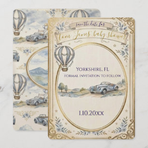 Vintage Heißluftballon-Baby-Shower - Save-the-Date Einladung