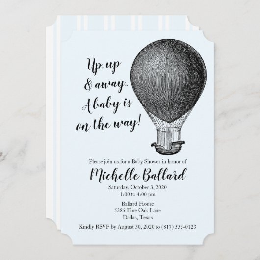 Vintage Heißluftballon Babydusche Einladung (Vorne/Hinten)