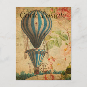 Vintage Heißluftballon Floral Blumen Französisch Postkarte
