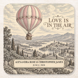 Vintage-Heißluftballon-Hochzeit Rechteckiger Pappuntersetzer