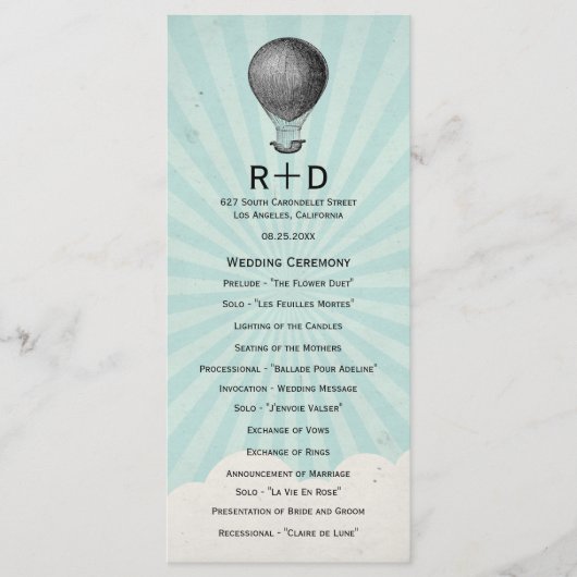 Vintage-Heißluftballon-Hochzeitsprogramm Programm (Vorderseite)