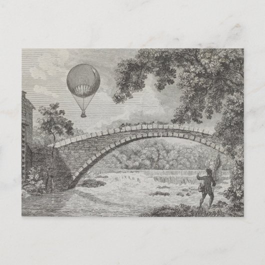 Vintage Heißluftballon Kunst Zeichnend Postkarte (Vorderseite)